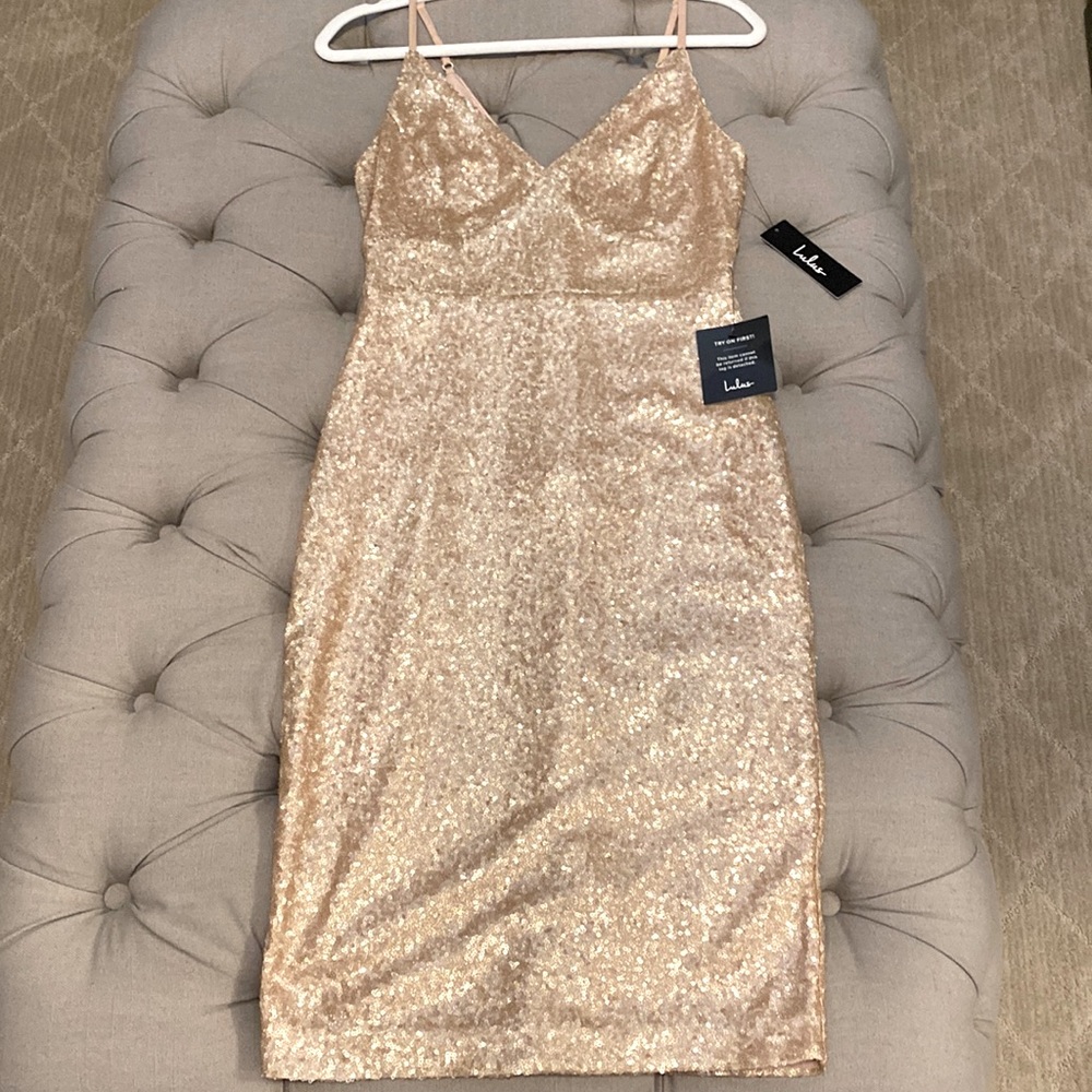Lulu’s Gold Dress NEW